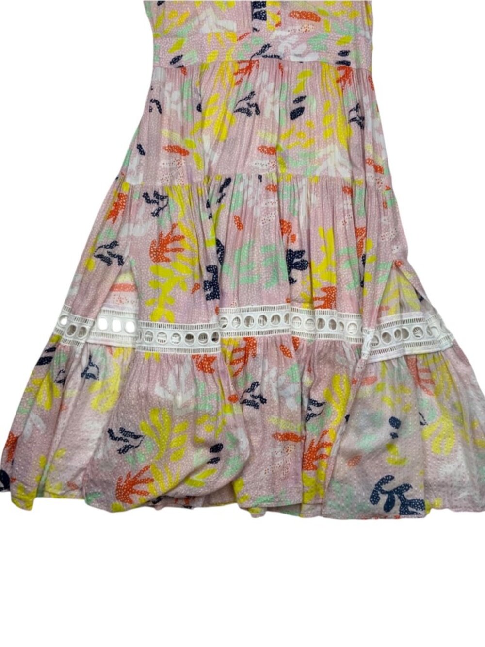 Lem Lem Reef Flutter Sleeve Maxi Dress M Pink Tiered Side Slits Summer - Picture 13 of 16